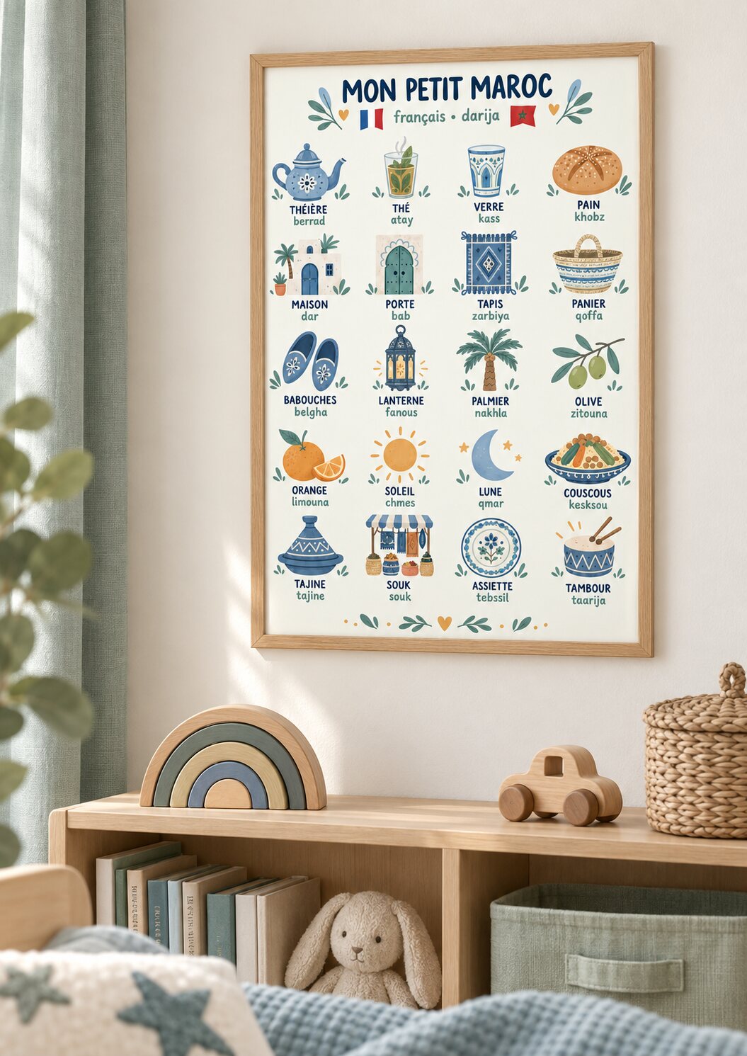 Affiche Mon petit Maroc présentée dans une chambre d’enfant